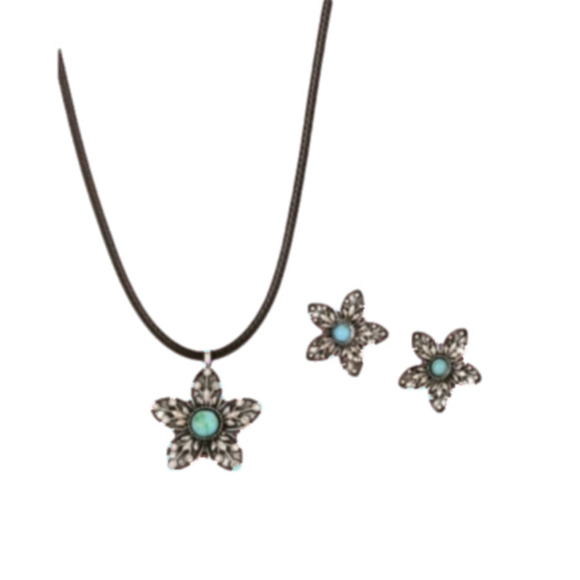 Turquoise FASHION Flower Necklace & Earrings NWOT - Picture 1 of 3